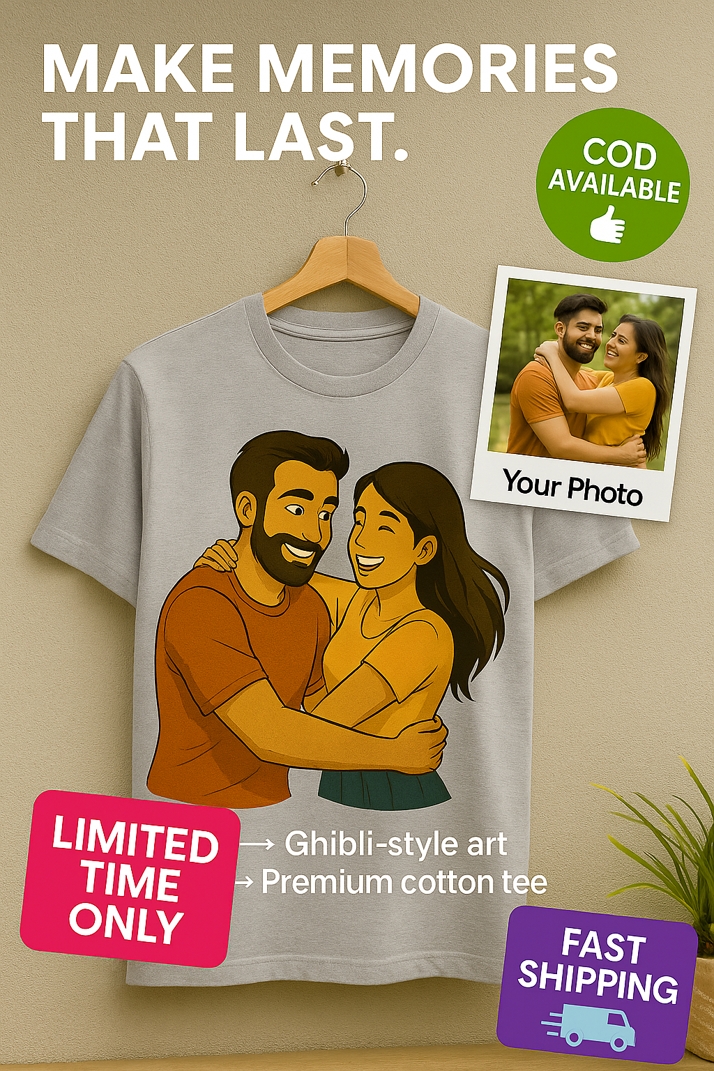 Insta Viral Ghibli T-Shirt – Upload Your Photo & Wear It